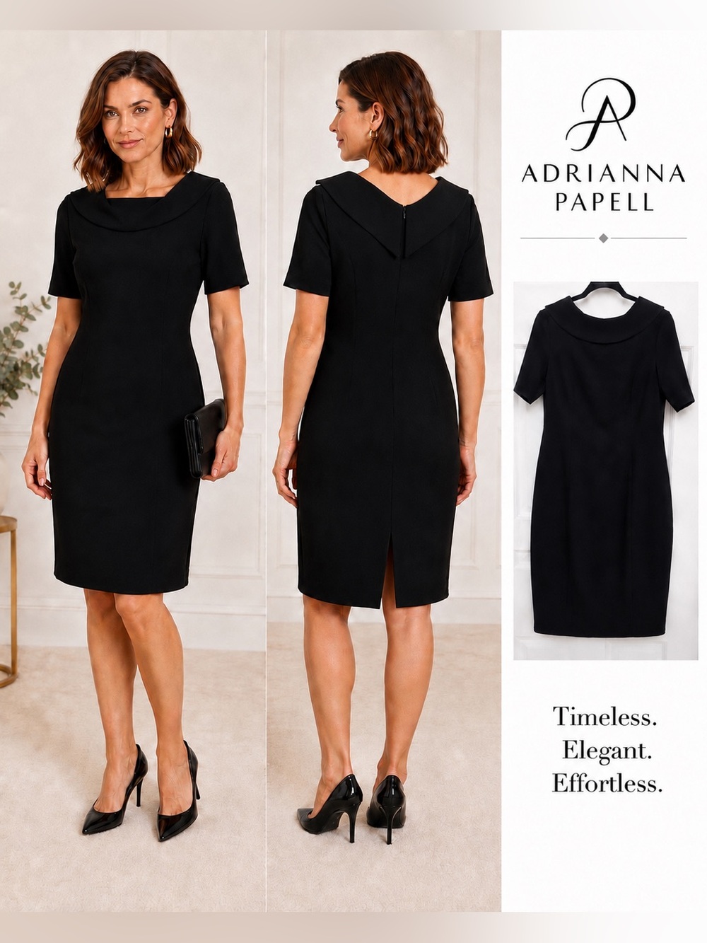 Adrianna Papell Black Statement Collar Sheath Dress